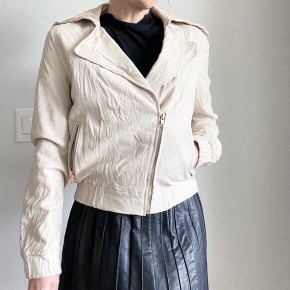 Vintage Express Genuine Leather Moto Jacket – Ivory Cream | Size Small - Picture 3 of 16